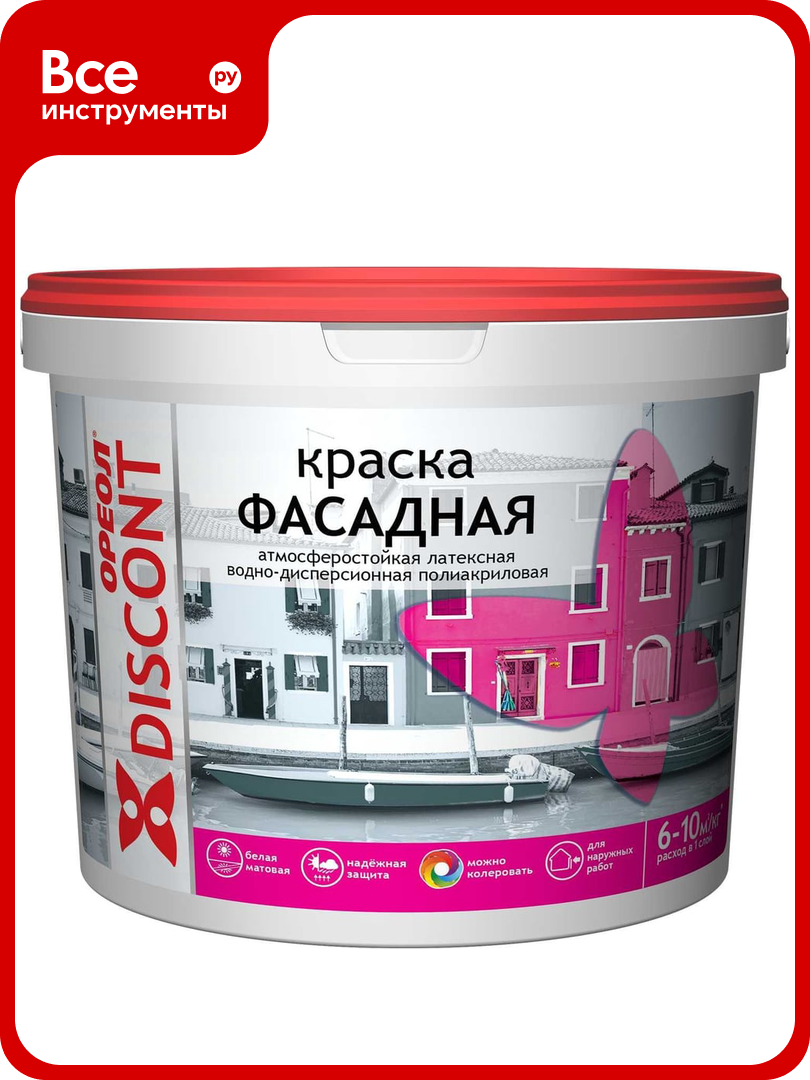Фасадная краска ореол Дисконт ВД, атмосферостойкая, белая, 1.5 кг 5433