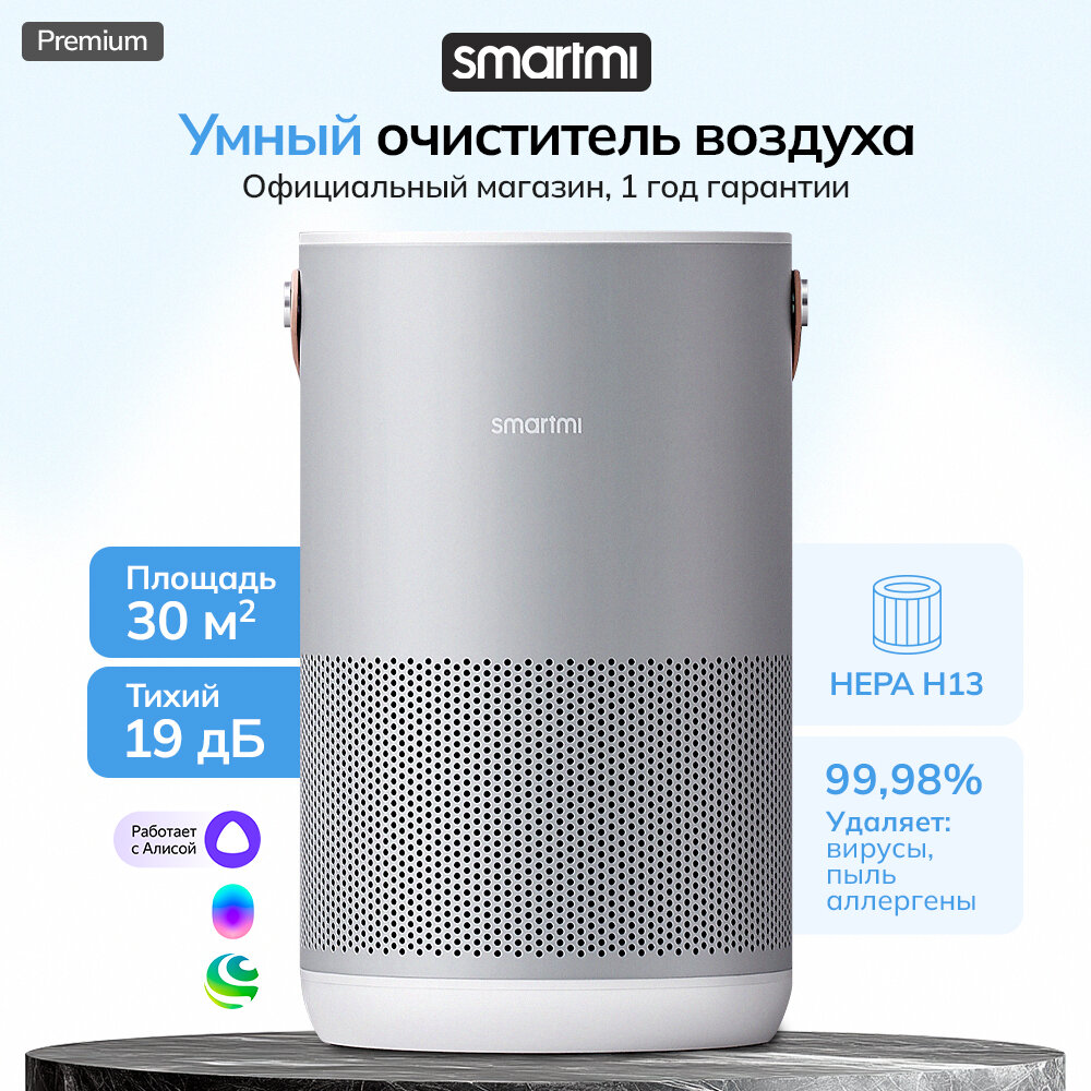 Очиститель воздуха Smartmi Air Purifier P1, светло-серый, Wi-Fi, 30 Вт