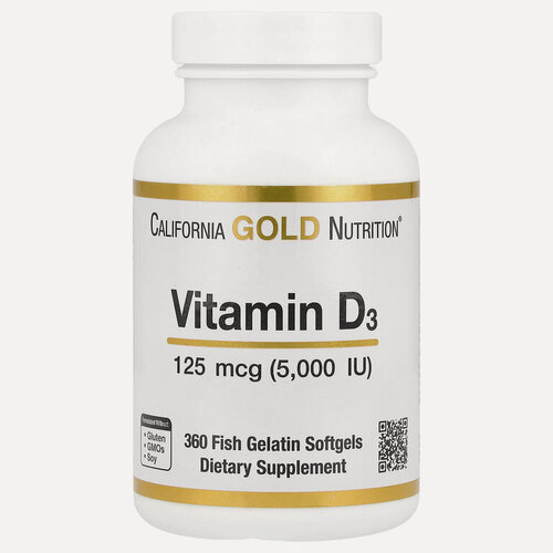 Изображение товара California Gold Nutrition, Vitamin D3, Витамин Д3, 5000 ME, 360 капсул