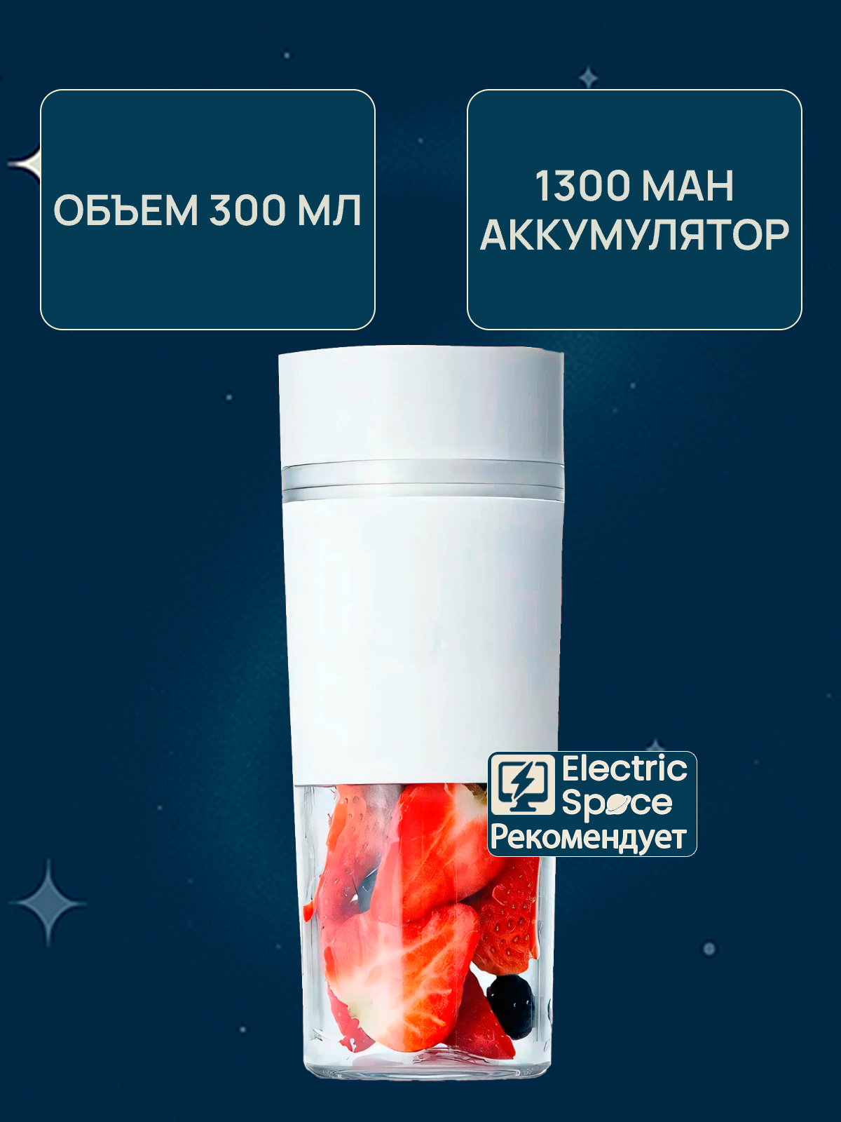 Портативный блендер Xiaomi MJZZB01PL, беспроводной,1300Мач, белый — фото 1