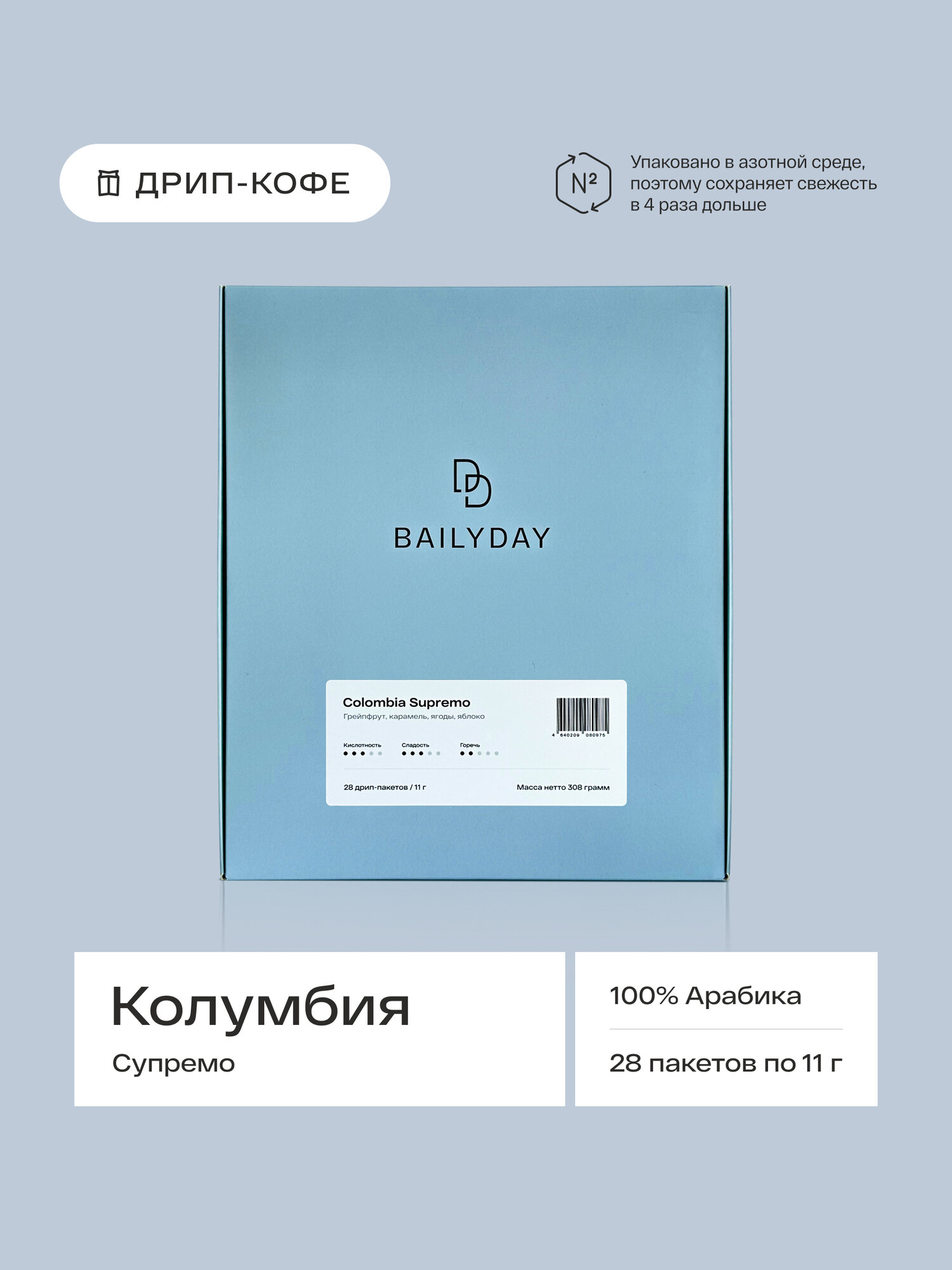Дрип кофе Bailyday Колумбия Супремо (Молотый кофе в дрип-пакетах) 28 шт. по 11 г