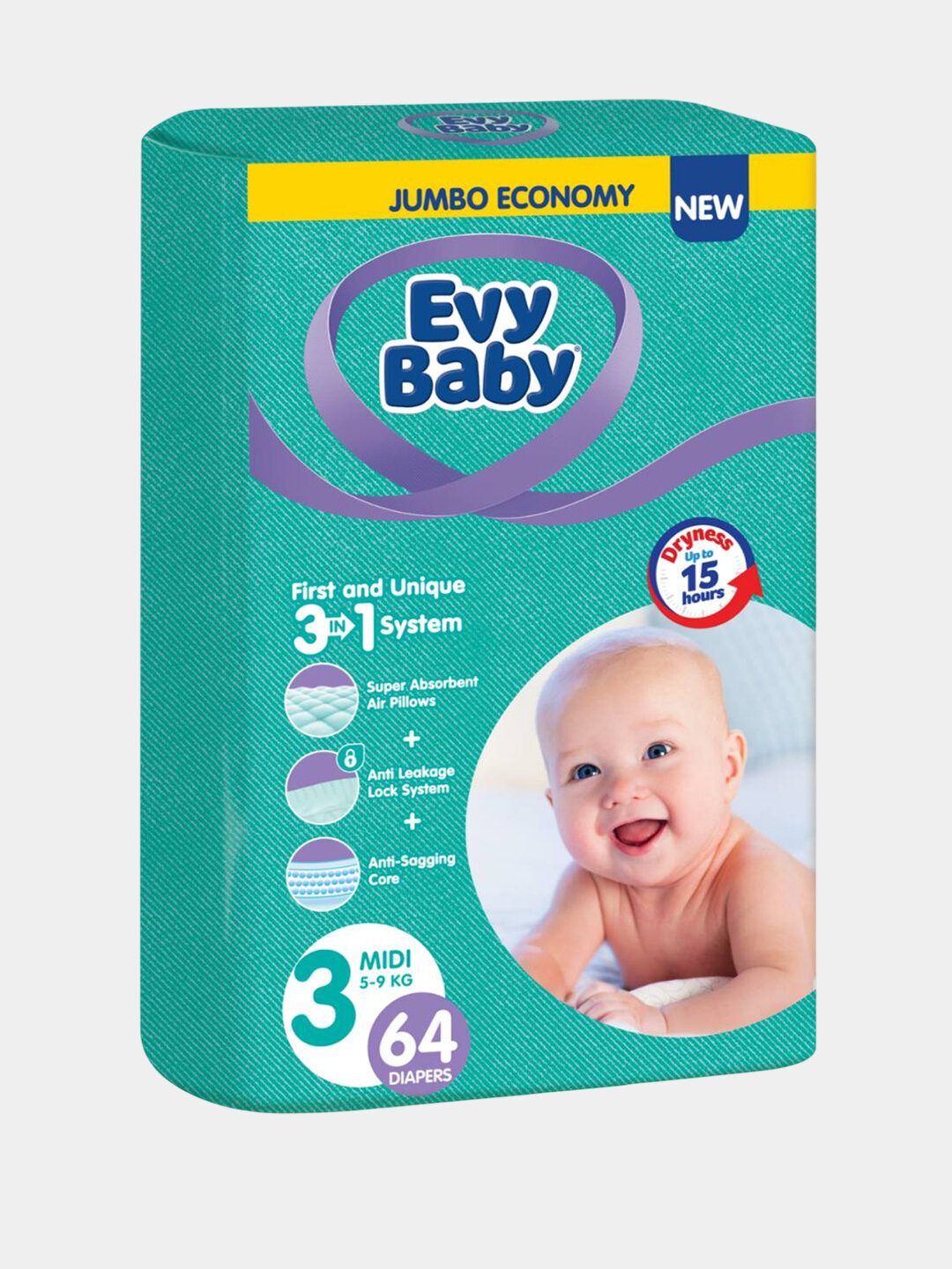Детские подгузники Evy Baby, 3 размер, 5-9 кг, 64 штук Evy Baby