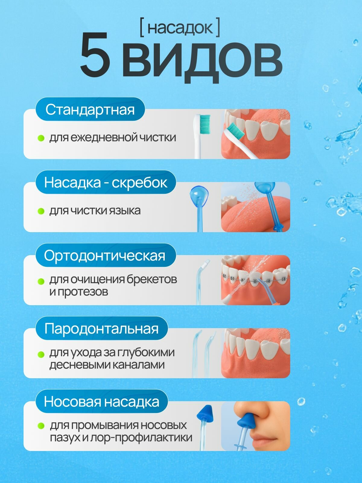 Ирригатор MONTALBOT, портативный, 8 насадок, питание от аккумулятора, черный — фото 1