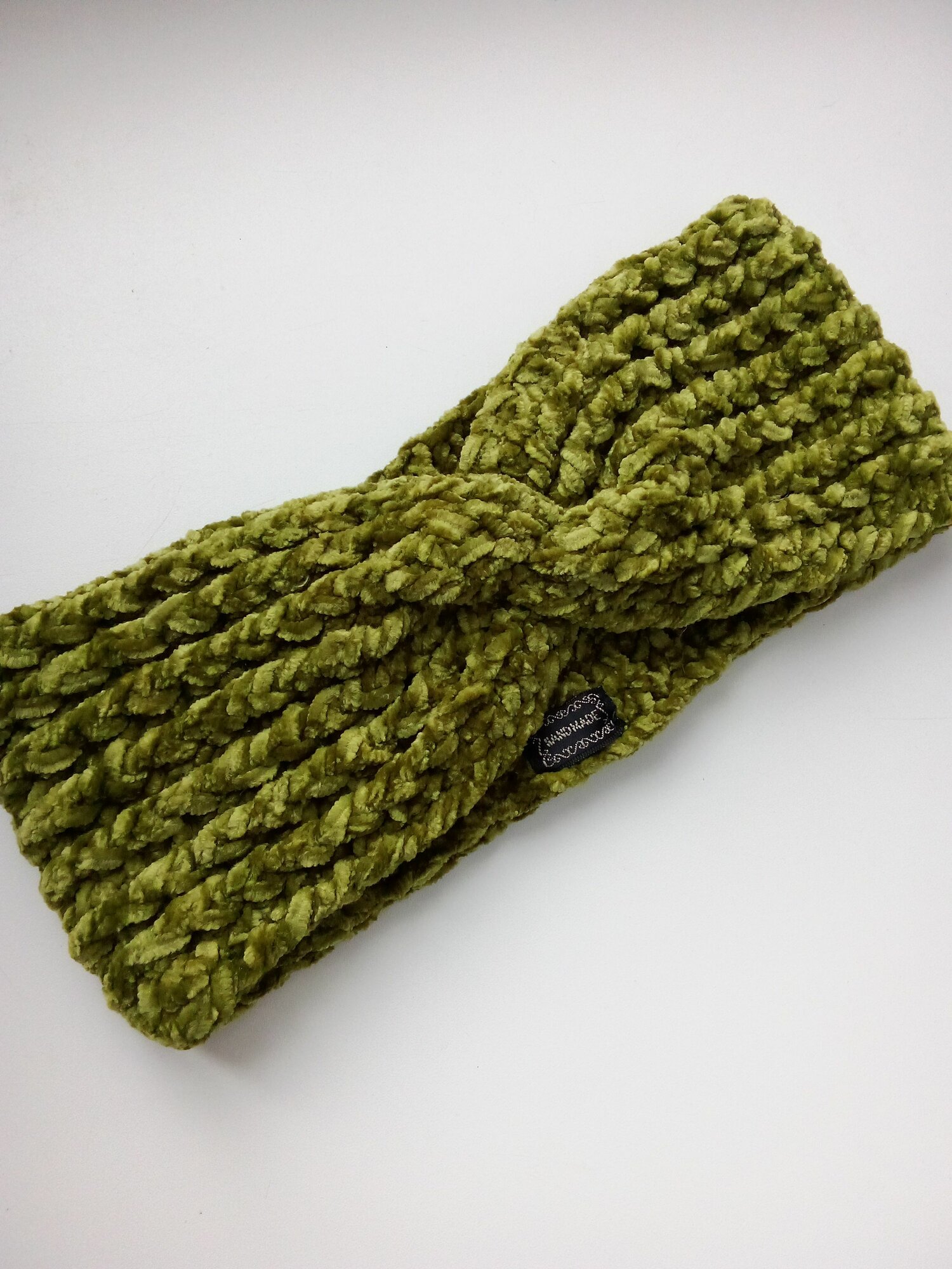 Повязка, вязаная, женская, ручная работа, 100 % акрил, цвет зеленый мох