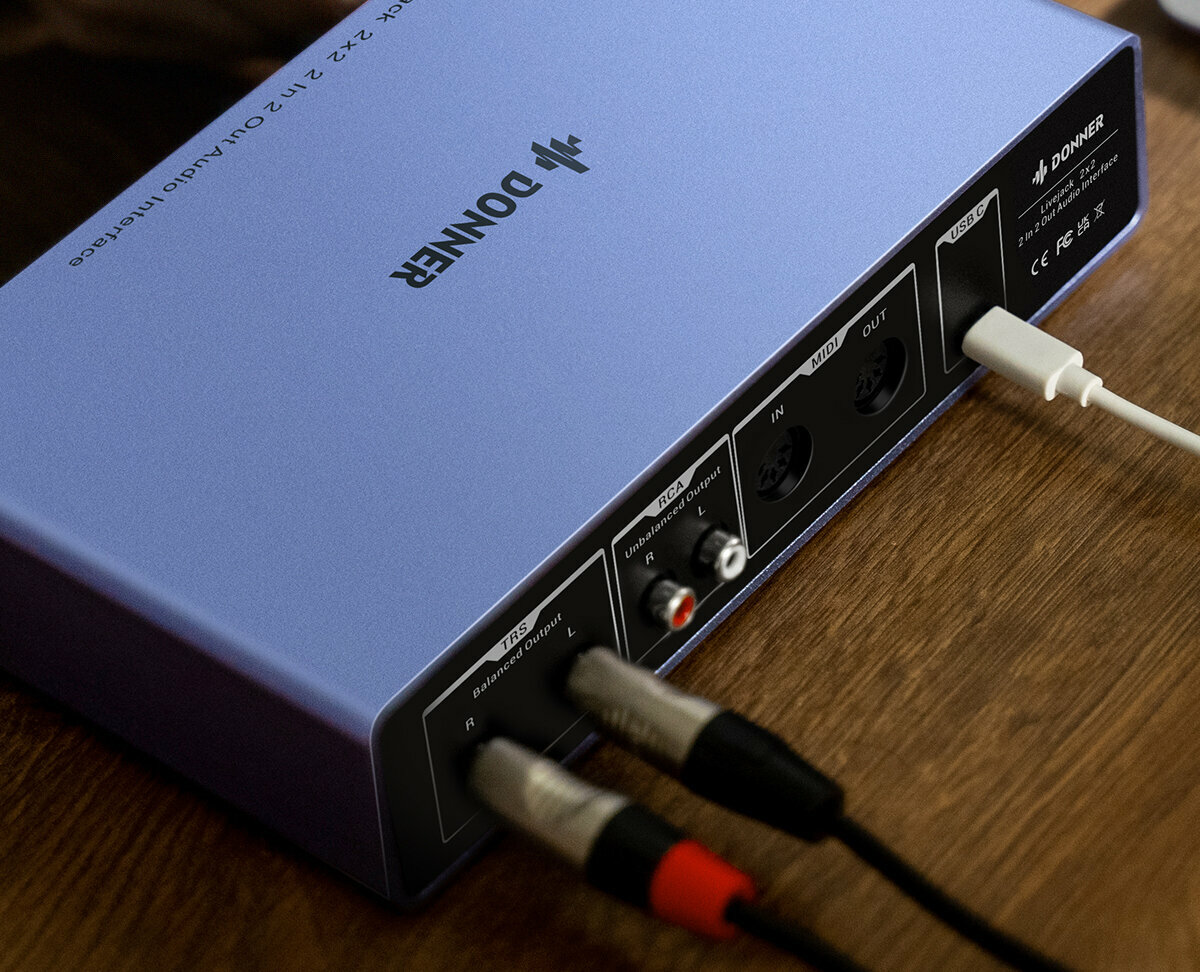 Аудиоинтерфейс Donner Livejack 2X2, компактный, сверхнизкая задержка, металлический корпус — фото 1