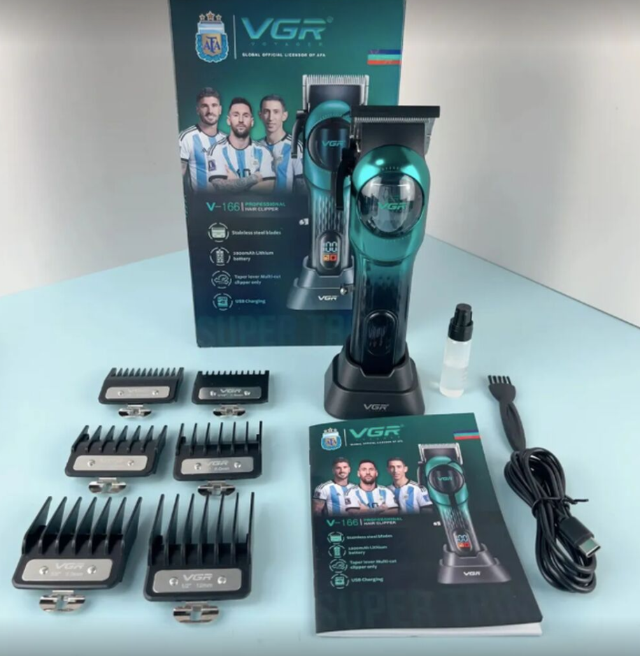 Машинка для стрижки волос VGR-166 VGR, роторная, зеленое, автономная, 6 бреющих элементов — фото 1