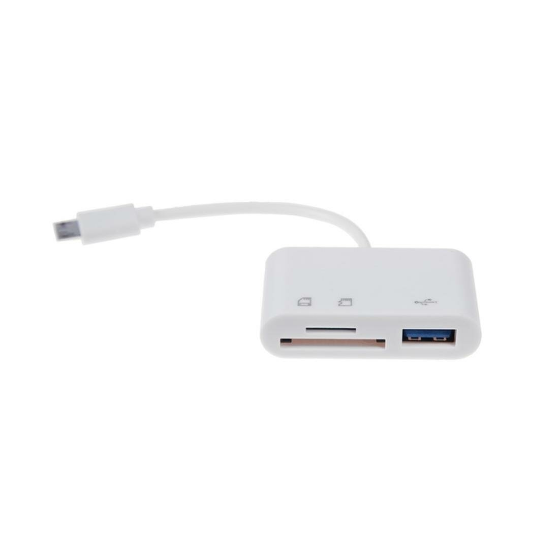 Картридер-OTG Luazon LNCR-099, адаптер MicroUSB, разъемы USB, microSD, SD, белый — фото 1