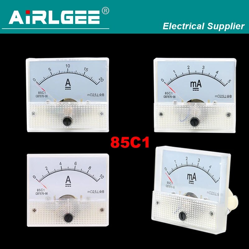 85C1 DC 1mA 50mA 1A 2A 3A 5A 10A 20A 30A Аналоговый амперметр Точность 2,5 Класс Аналоговая панель Амперметр Размер панели 64X56 мм, 0-500mA