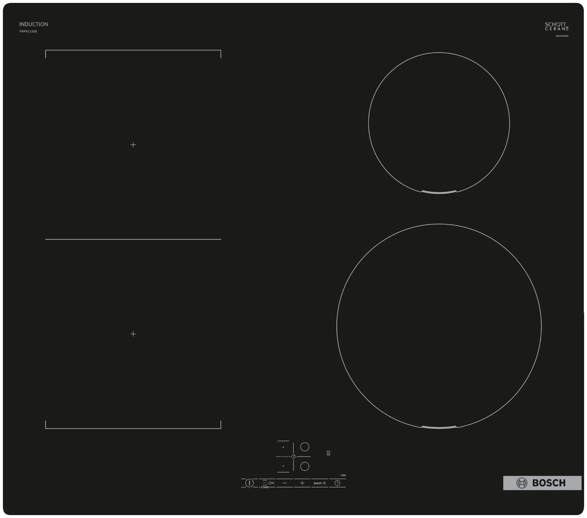 Варочная панель Bosch PWP611BB5E, индукционная, стеклокерамическая, черная, 4 конфорки