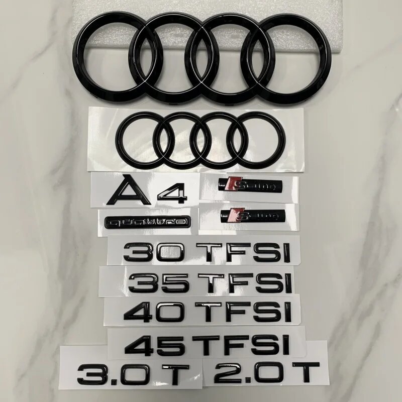 AUDI A4 4-кольцевой логотип ABS черный 2007-2024 Автомобильный капот передняя решетка задний багажник эмблема значок наклейка Quattro Sline A4 аксессуар ремонт, A4 1p — фото 1