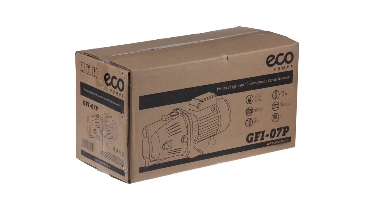 Насос самовсасывающий садовый ECO GFI-07P, 900 Вт, 3100 л/ч, до 42 м, корпус насоса чугун — фото 1