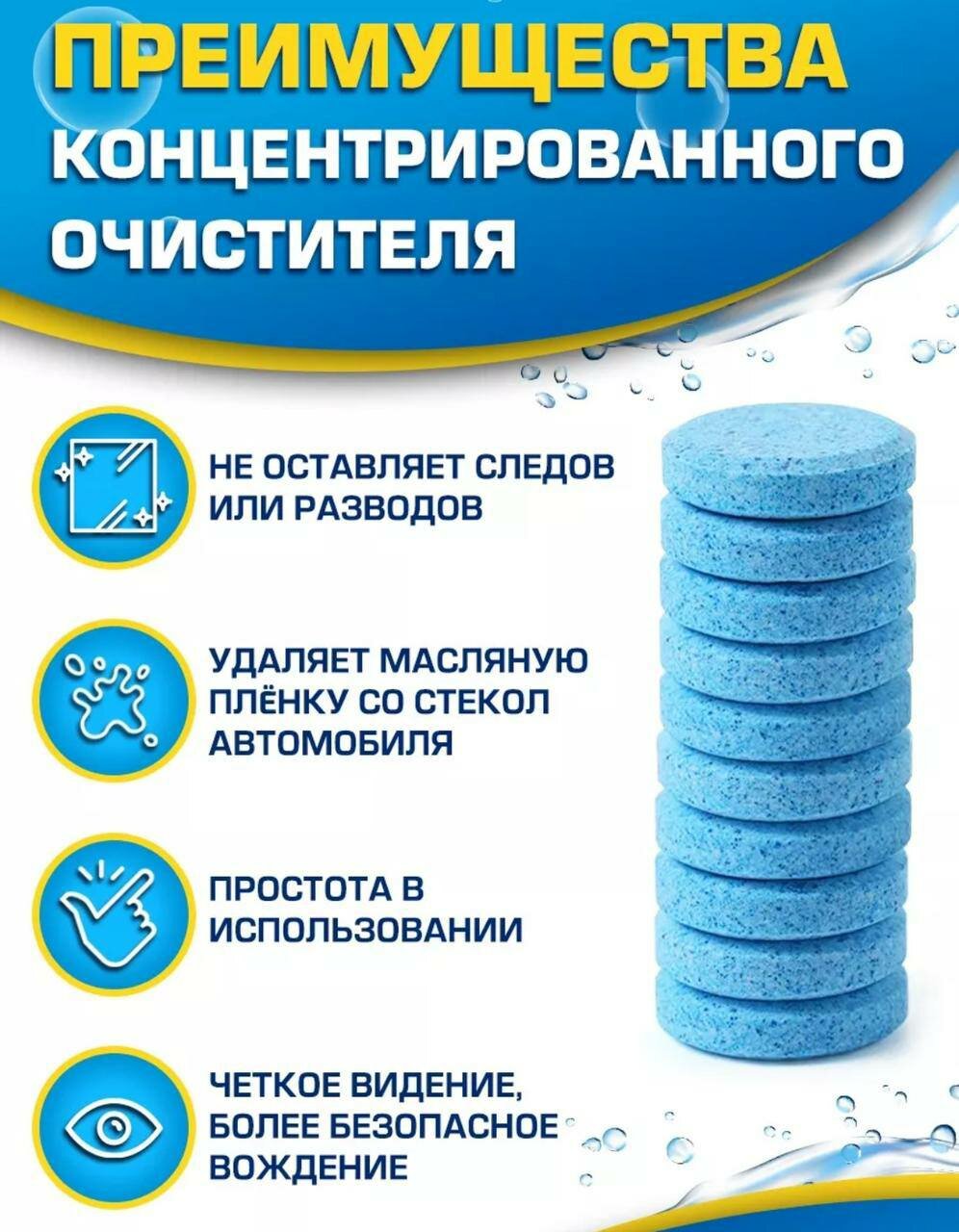 Жидкость омывателя стекол / омывай-ка для авто летняя концентрат таблетки 10 шт — фото 1