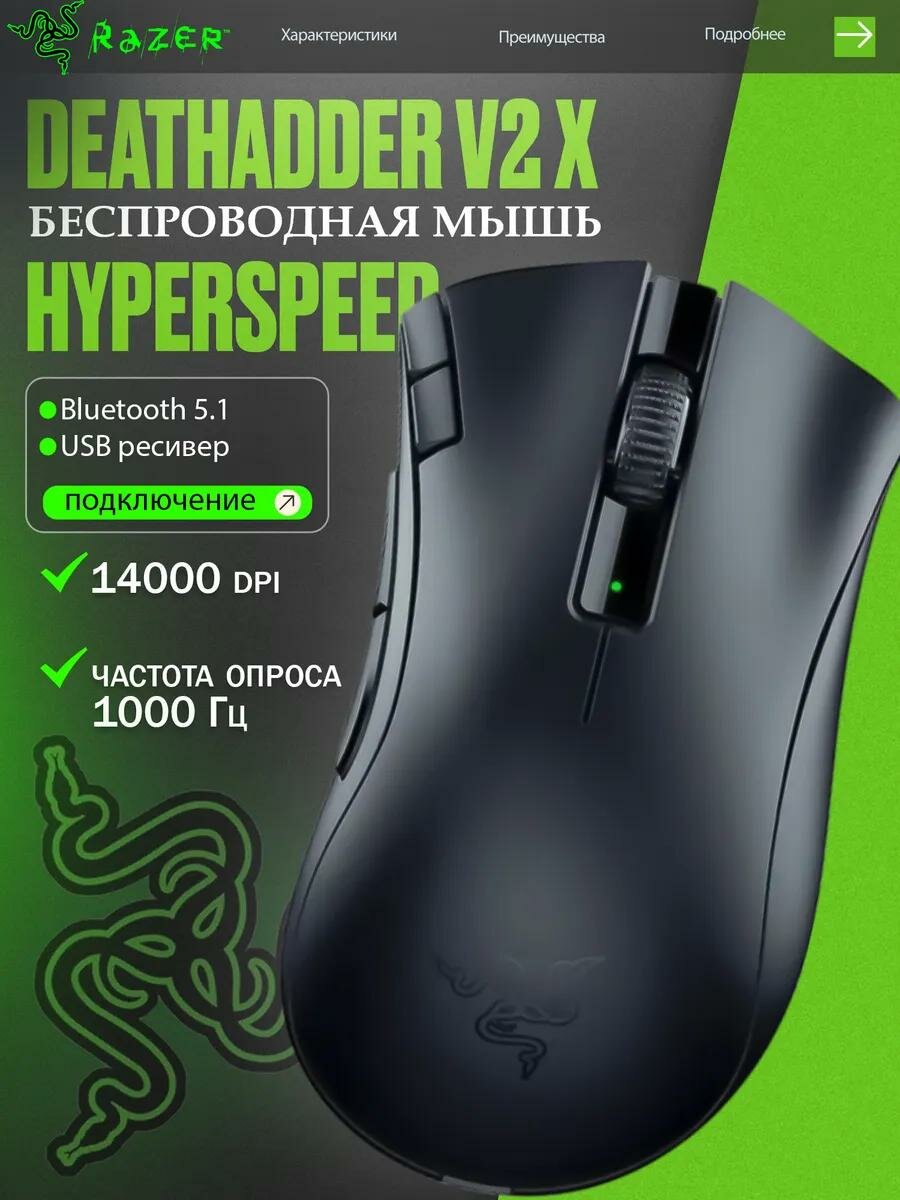 Беспроводная игровая мышь Razer DeathAdder V2 X HyperSpeed, black