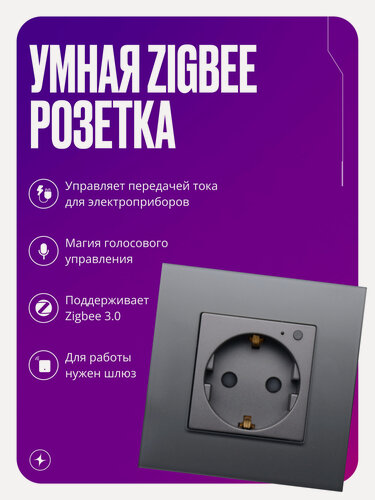 Изображение товара Умная розетка Zigbee на 16А, встраиваемая с голосовым управлением, умный дом, стеклянная серая