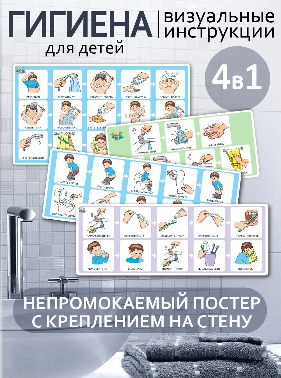 Развивающая игра на липучках Гигиена Дидактическая игра по формированию культурногигиенических навыков Карточки визуальная инструкция ПексPecs обучающие детей гигиене Мальчикам