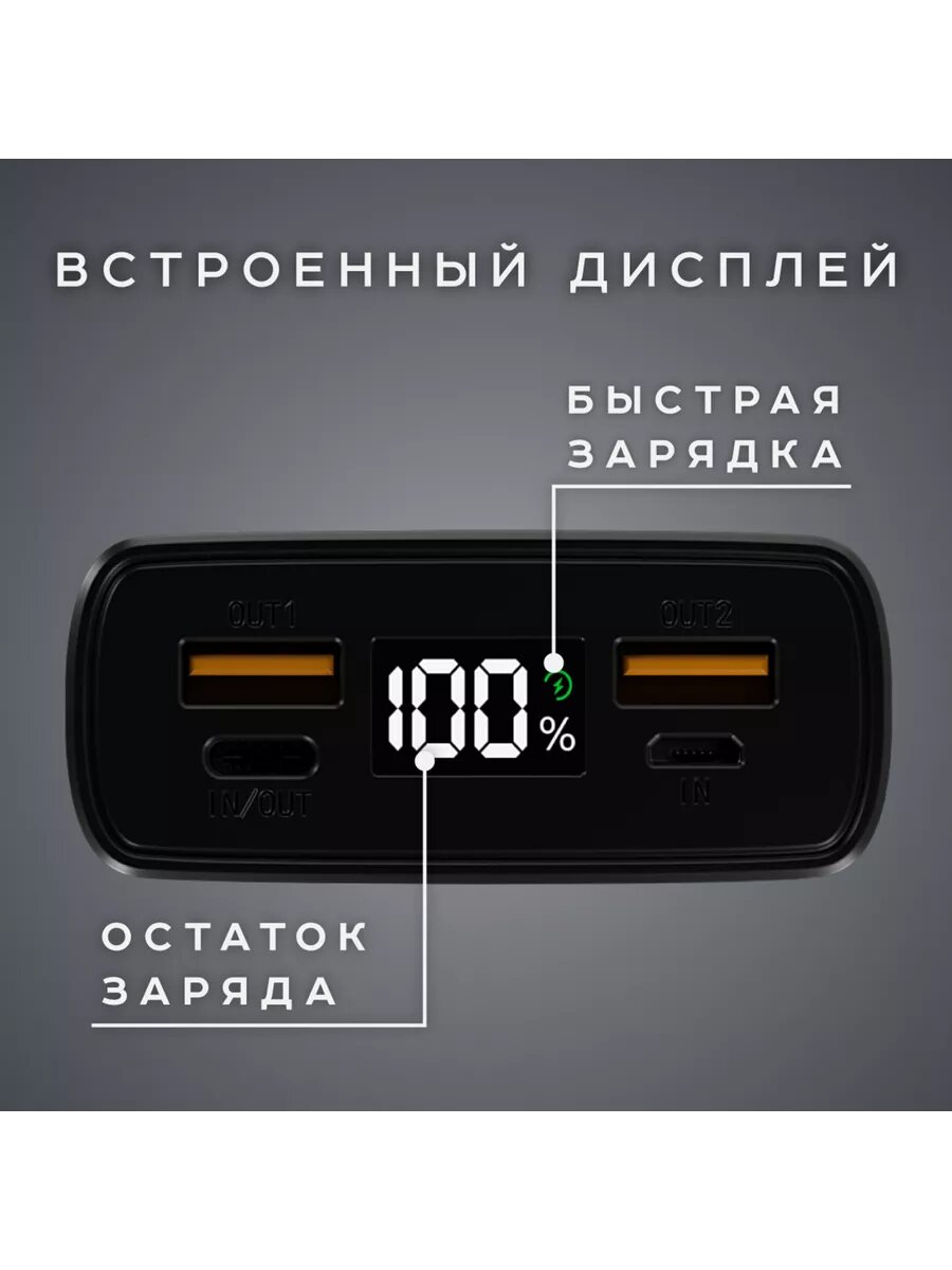 Внешний аккумулятор OLMIO QL-20, Li-pol, 20000мАч, 2 порта, QuickCharge 3.0 — фото 1