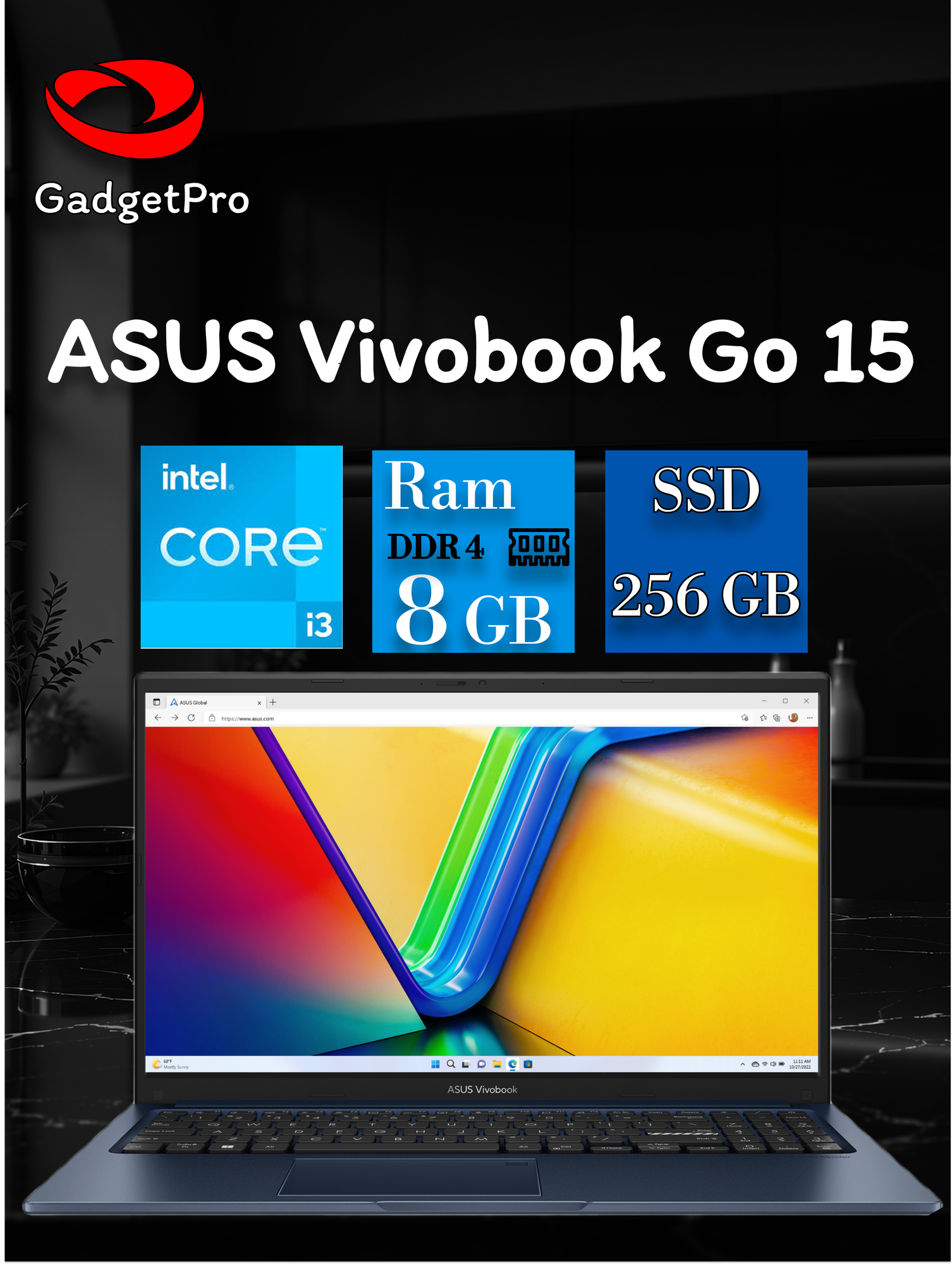 Ноутбук ASUS Vivobook, 15", 8ГБ ОЗУ, 256Гб SSD, Intel Iris Xe