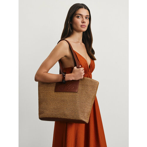 Сумка шоппер Zarina, фактура плетеная, оранжевый