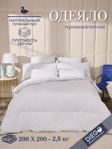 Изображение товара Одеяло евро 200х200 зимнее теплое тяжелое пышное натуральный пух перо гусь чехол хлопок Вега от Diego