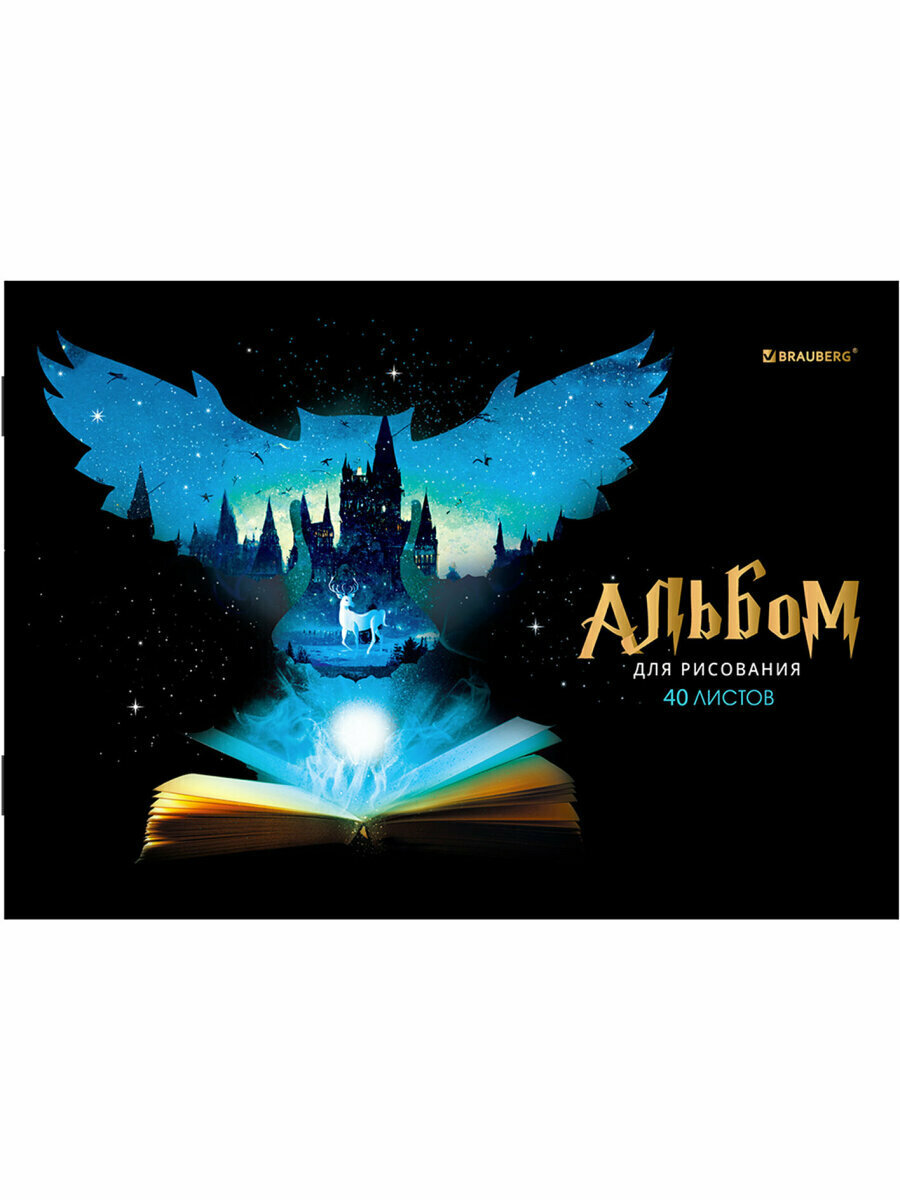 Альбом для рисования 40 листов А4, комплект 2 штуки, скоба, обложка картон, Brauberg, 205х290 мм, Magic, 106733 — фото 1