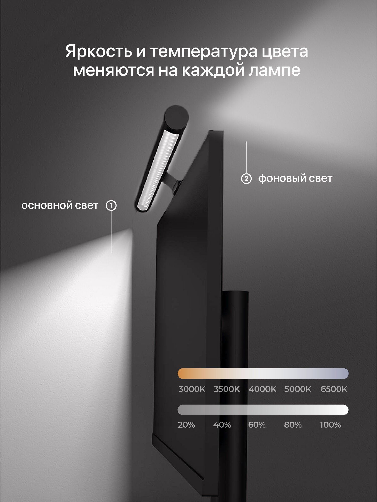 Бестеневая лампа на монитор, Friendme, с двойным светом, черная — фото 1