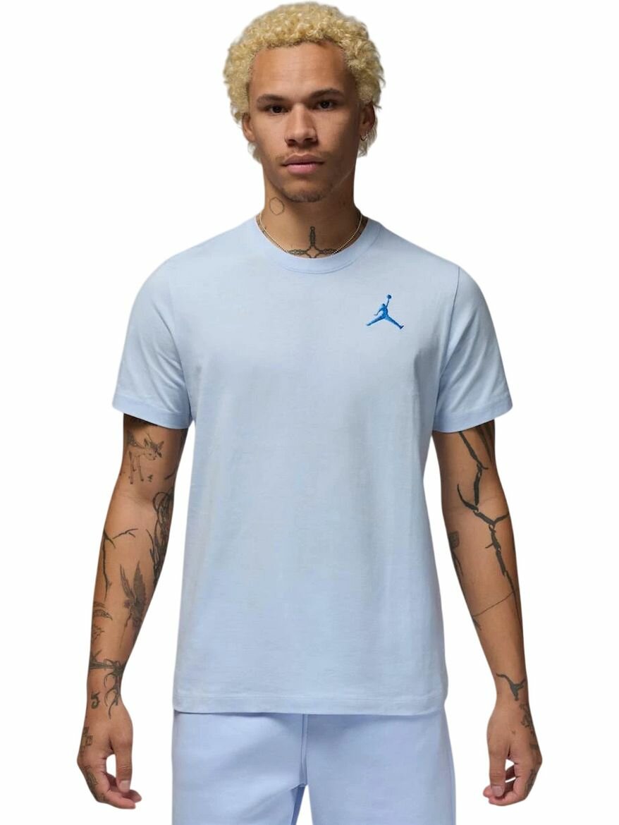 Футболка спортивная NIKE M J JUMPMAN EMB SS CREW, размер 2XL, голубой,