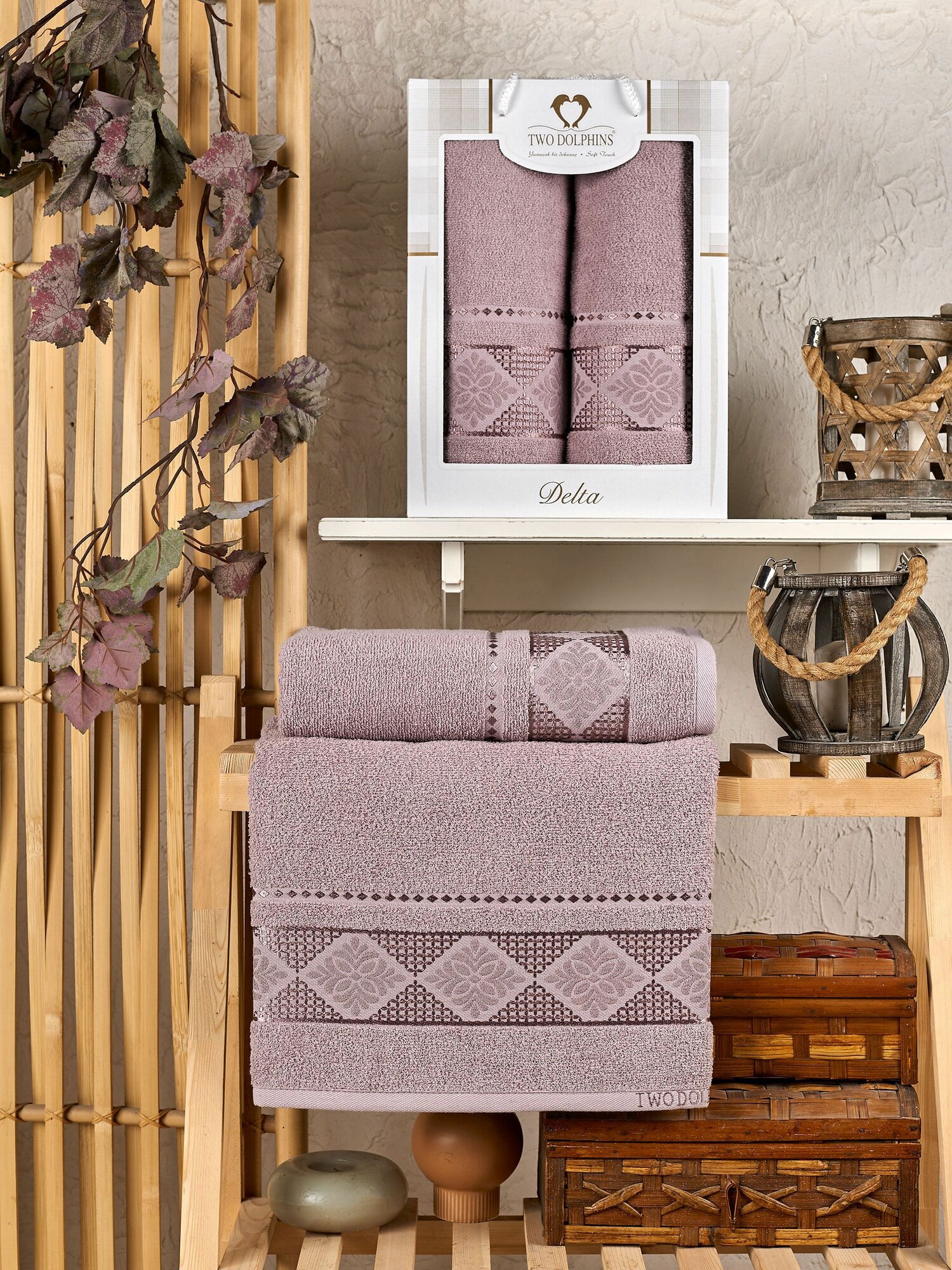 Набор полотенец DELTA брусничный махровые хлопок  50х90см  70х140см  2шт  TWO DOLPHINS