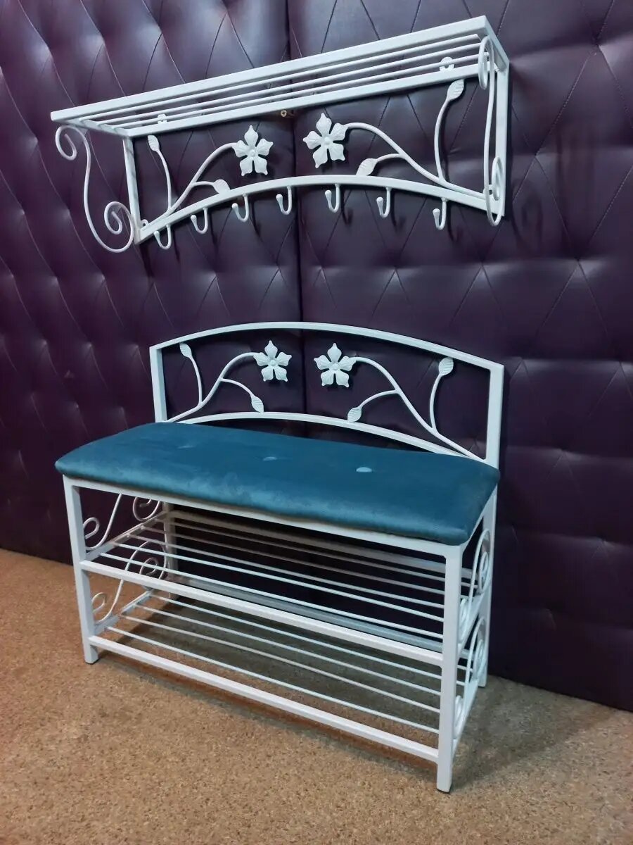 Кованая прихожая, вешалка + банкетка, Студия кованой мебели Нива, цвет синий — фото 1