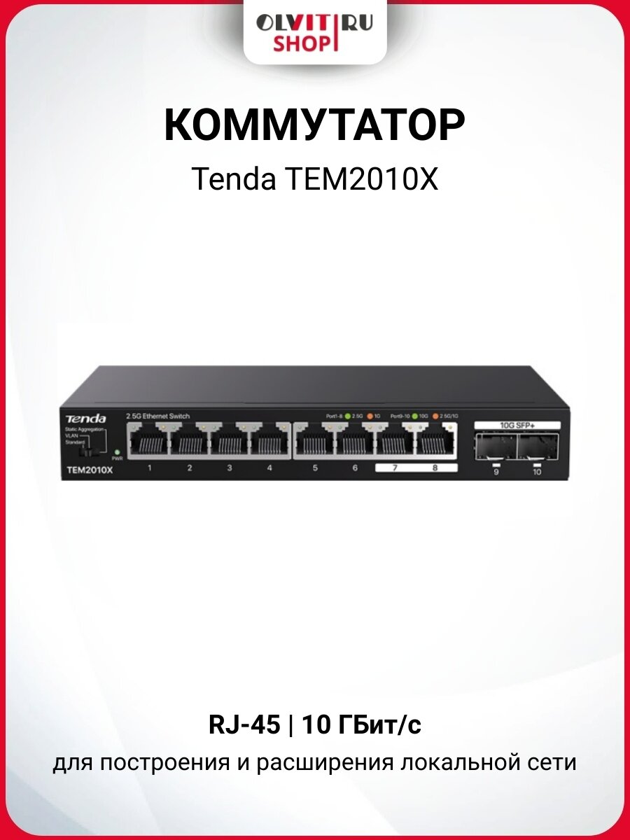 Коммутатор Tenda TEM2010X, 8-Port 2.5G, 2*10G SFP