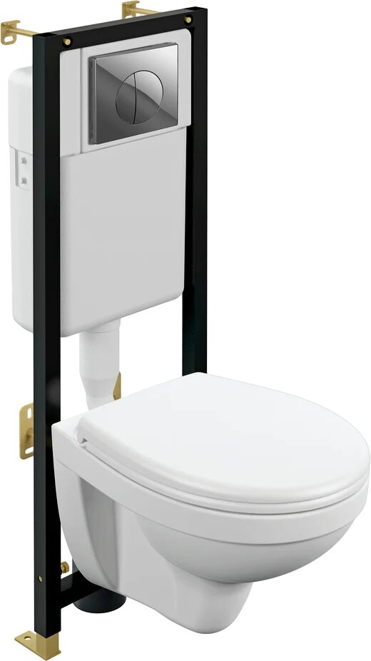 Комплект Cersanit Унитаз подвесной Delfi TPL / Крышка-сиденье Delfi DPL EO slim / Инсталляция Black Кнопка Leon глянцевый хром