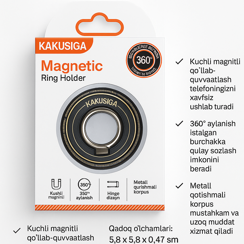 Держатель Kakusiga, для телефона, вращение на 360°, магнитное крепление, Herringbone Black