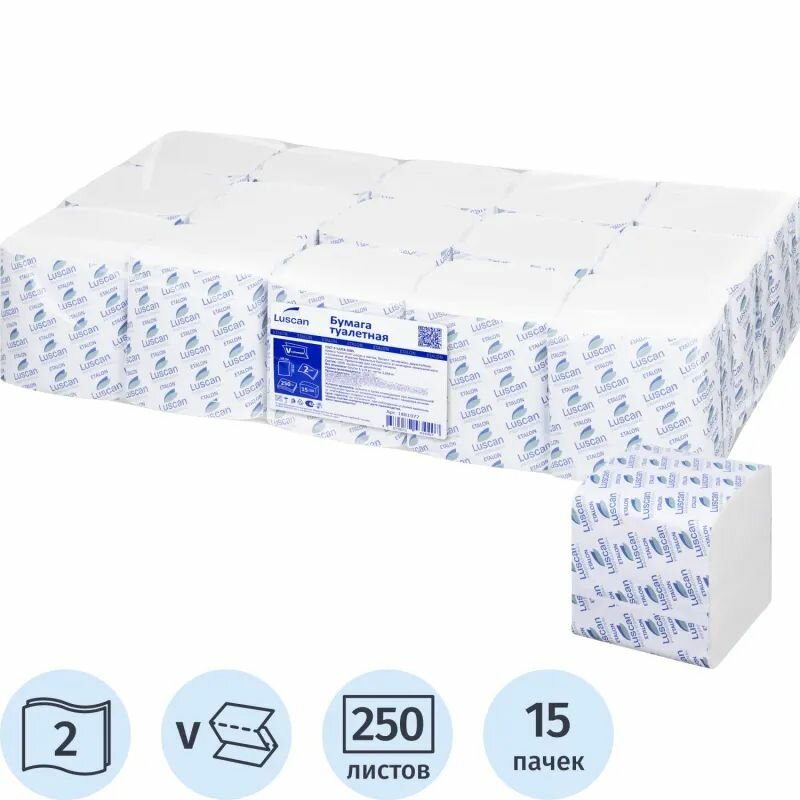 Бумага туалетная для диспенсера Luscan Professional 2сл бел цел 250л 15 пач/уп