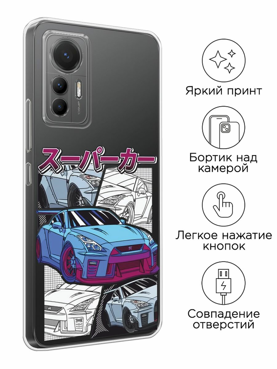 Чехол на Xiaomi 12 Lite / Сяоми 12 Лайт с принтом "JDM коллаж", прозрачный — фото 1