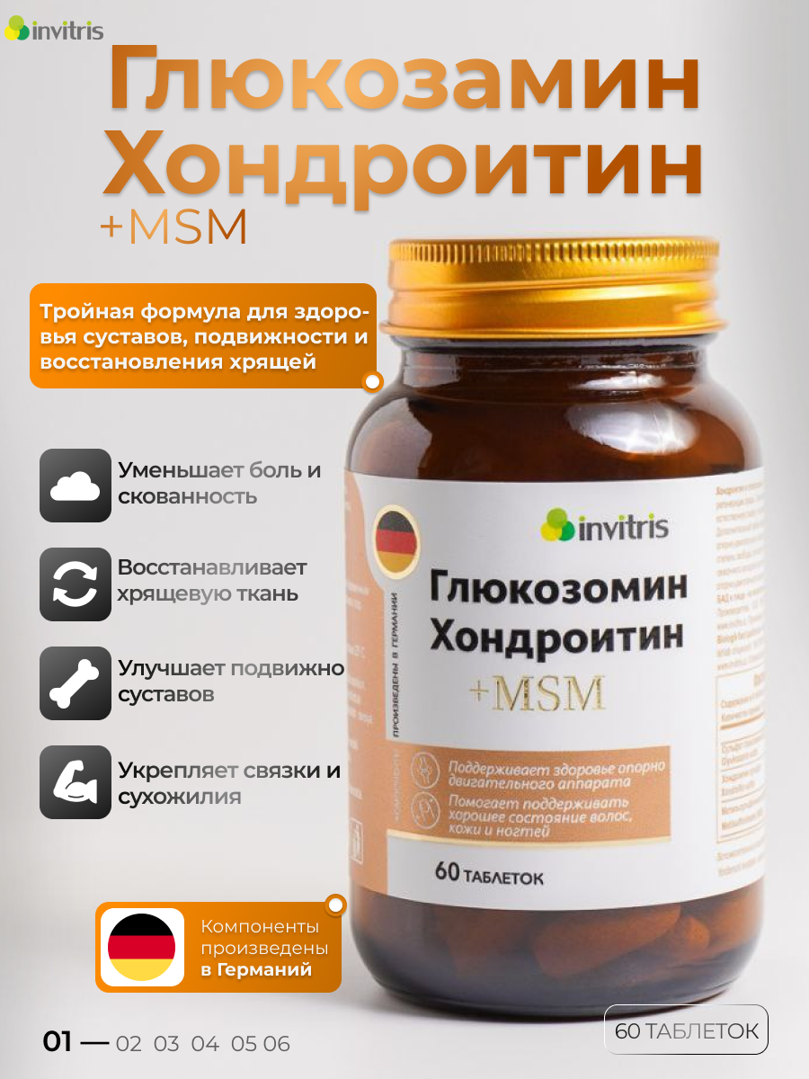 Добавка "Глюкозамин + Хондроитин + МСМ", для суставов, кожи и костей