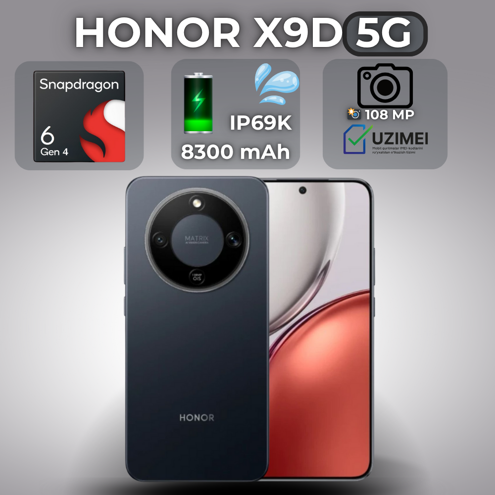 Смартфон HONOR "X9d", 8ГБ/256ГБ, 6.79", AMOLED, 120Гц, NFC, LiDAR, черный