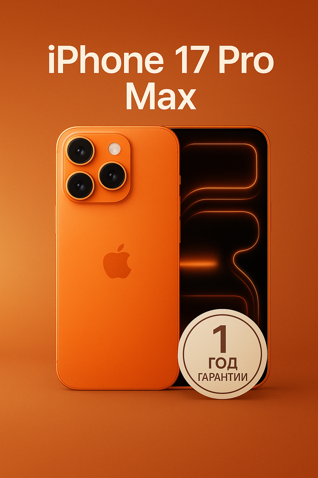 Смартфон Apple iPhone 17 Pro Max, экран 6.9", 256 ГБ, Оранжевый