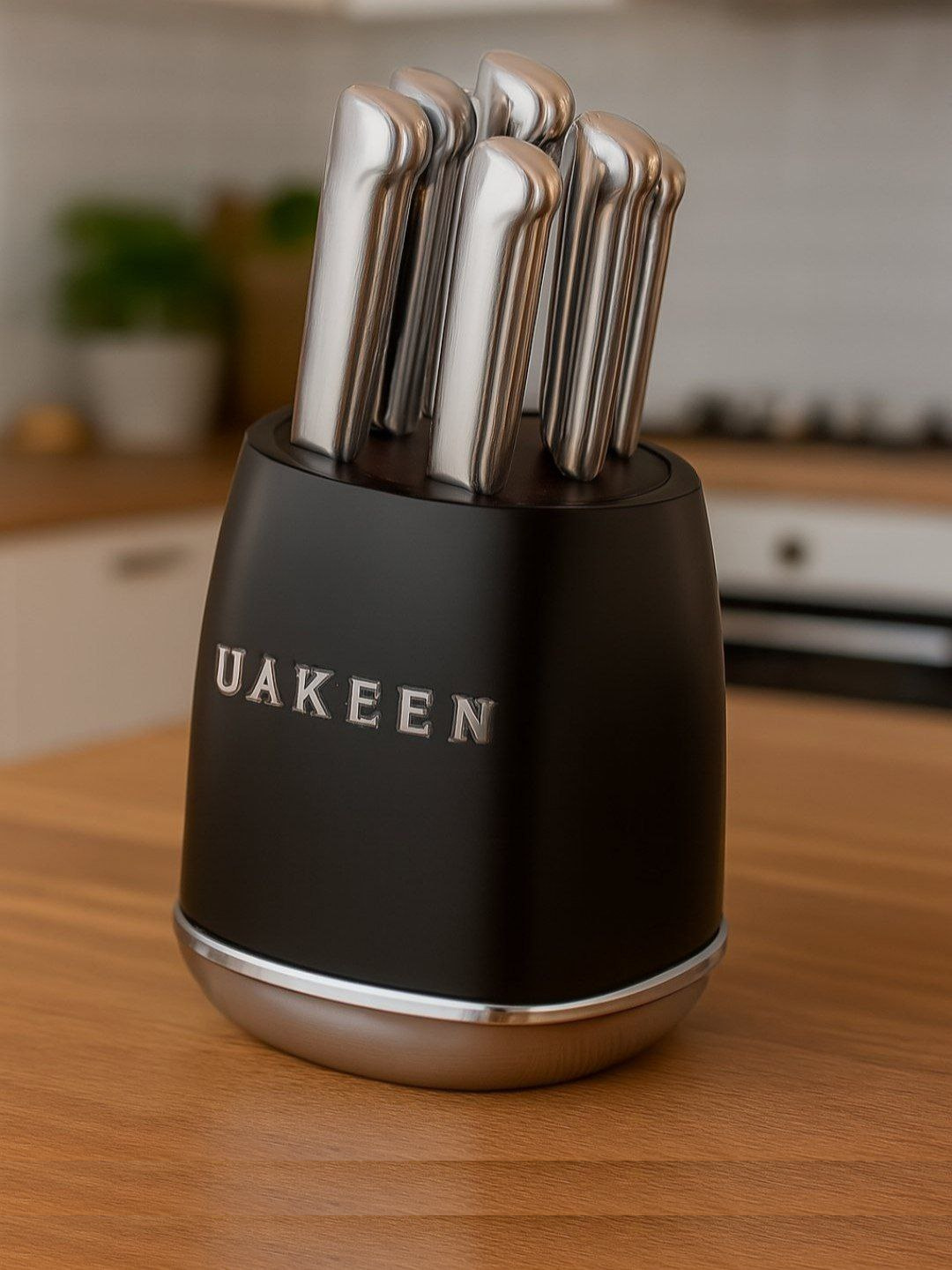 Ножи кухонные Uakeen из нержавеющей стали на подставке для кухни в наборе 6 ножей