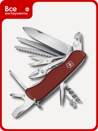 Изображение товара Нож Victorinox WorkChamp 111 мм, 21 функция, красный 0.8564, металл — нож‑брелок из стали с отверткой и штопором