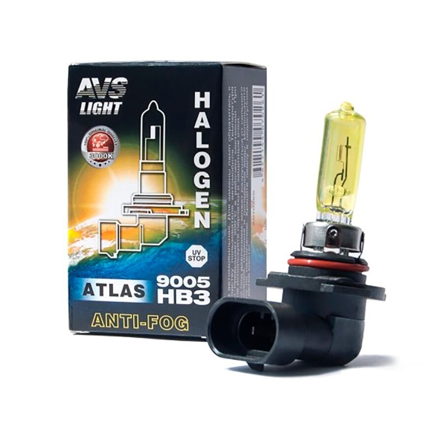 Галогенная лампа AVS ATLAS ANTI-FOG BOX желтый HB4/9006.12V.55W, 1 шт. — фото 1