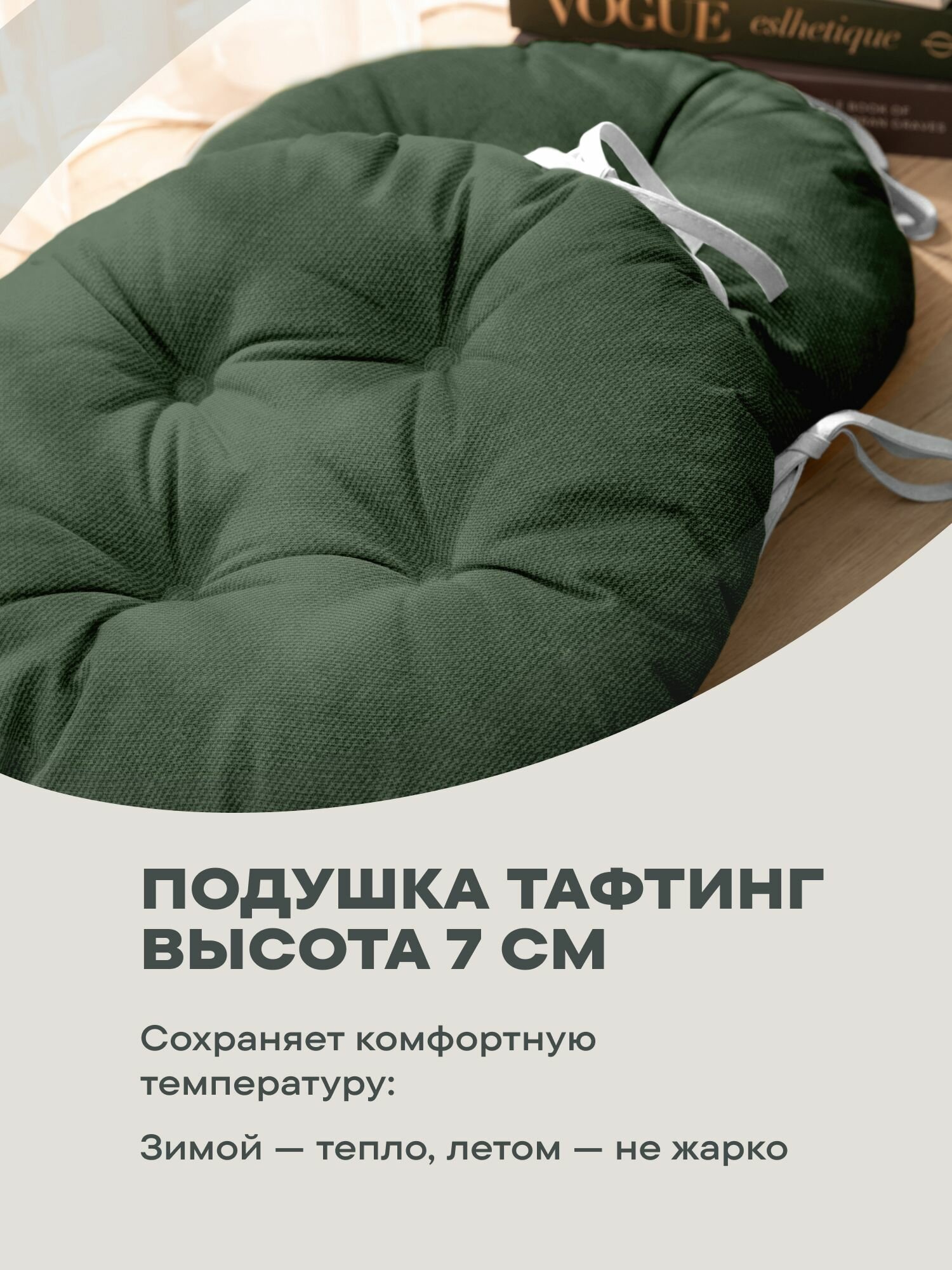 Подушка на стул с тафтингом круглая d40 (2 шт) "Унисон" Бейсик серо-зеленый — фото 1