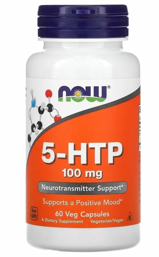 5 HTP 100 мг 60 капсул, NOW 5-HTP, Источник серотонина, Для нервной системы, При нарушении сна