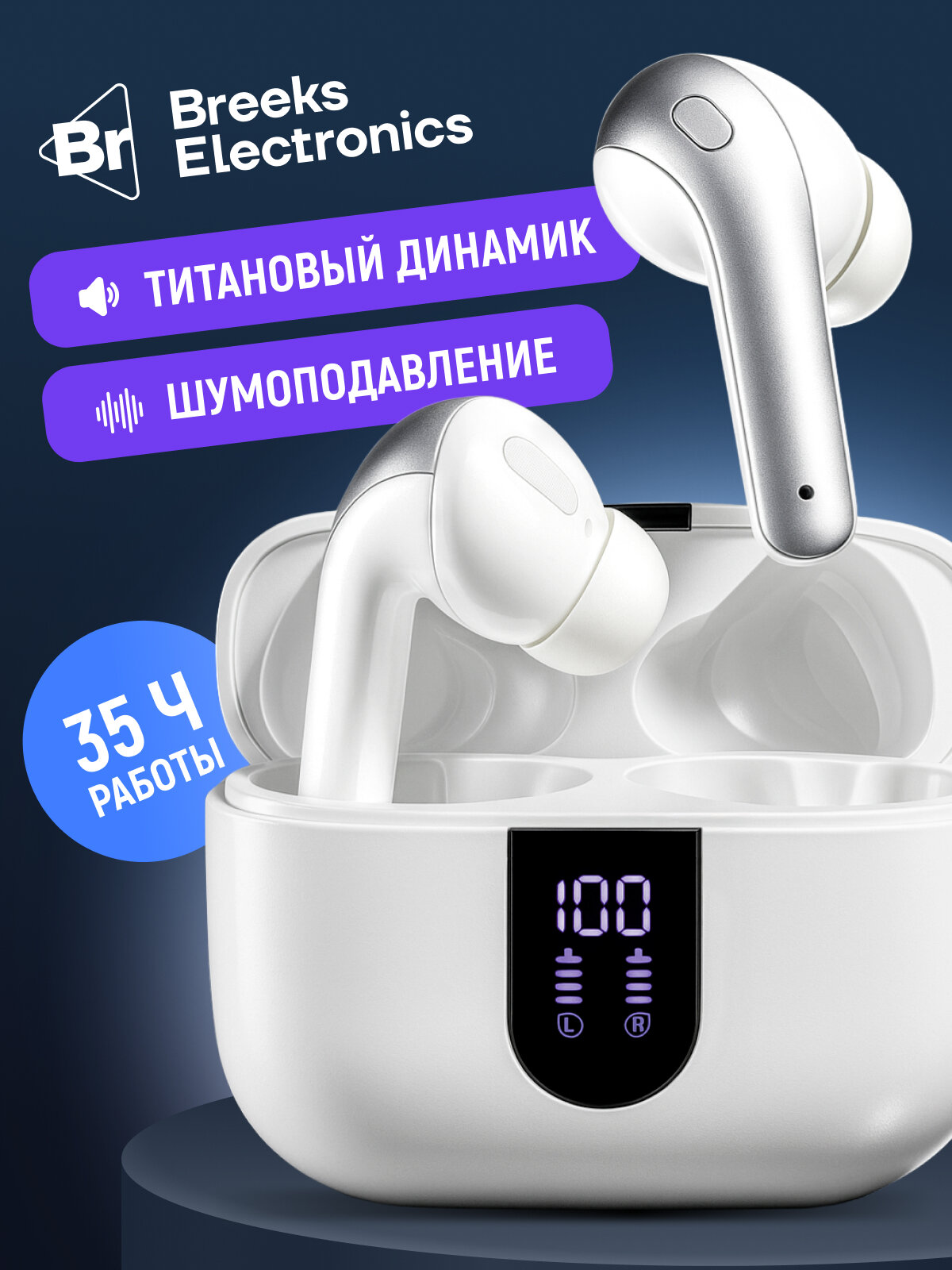 Беспроводные наушники Bluetooth с шумоподавлением, белые
