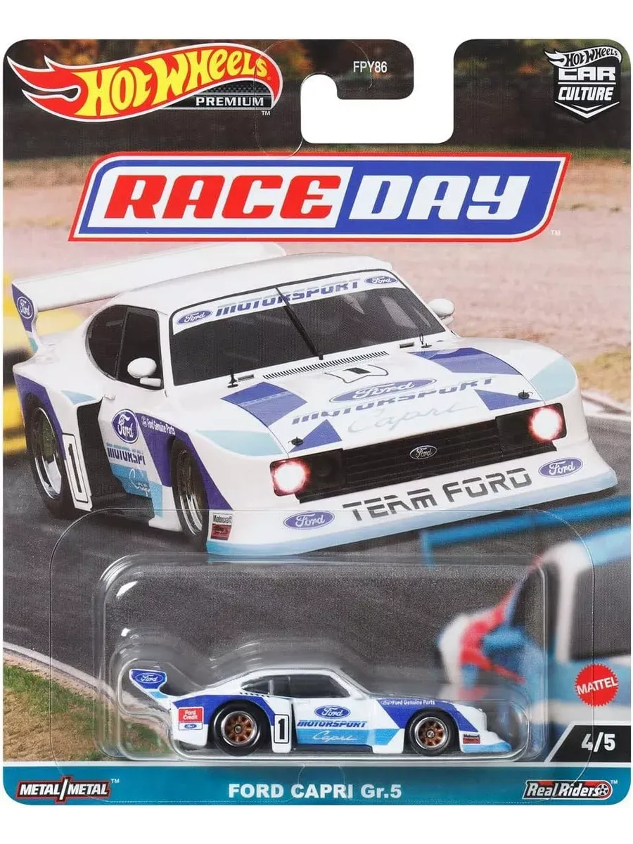 Машина Hot Wheels Premium Race Day Ford Capri Gr. 5, масштаб 1:64, спортивная, для детей от 3 лет