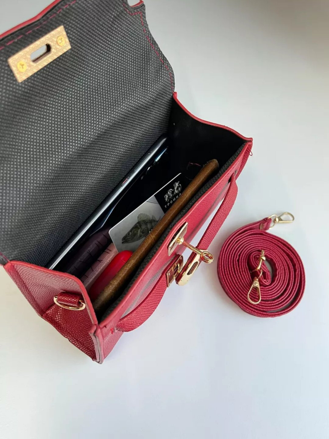 Сумка  Мини-сумка Hermes Kelly Style, красный — фото 1