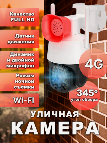 Изображение товара Камера видеонаблюдения, видеокамера для улицы и дома с сим картой и микрофоном, Wi-Fi, 4G, черно-белый