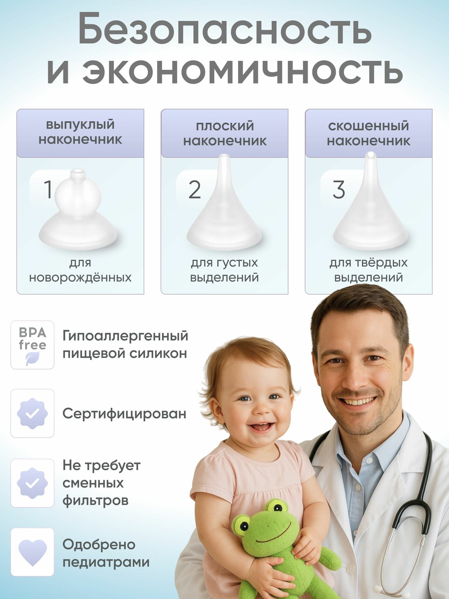 Изображение Аспиратор назальный для новорожденных соплеотсос с насадками