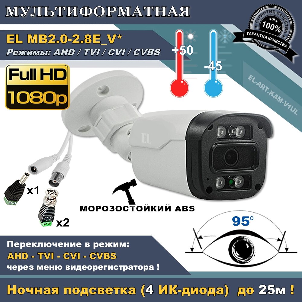 Камера Optimus EL-ART. KAM-V1UL AHD уличная с разъемами