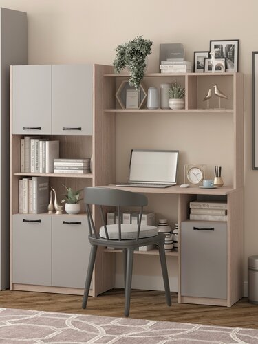 Изображение товара Есэндвич Лаворо 7 Компьютерный стол со шкафом 160х160х50 см левый (Анкор светлый/Вулканический серый)
