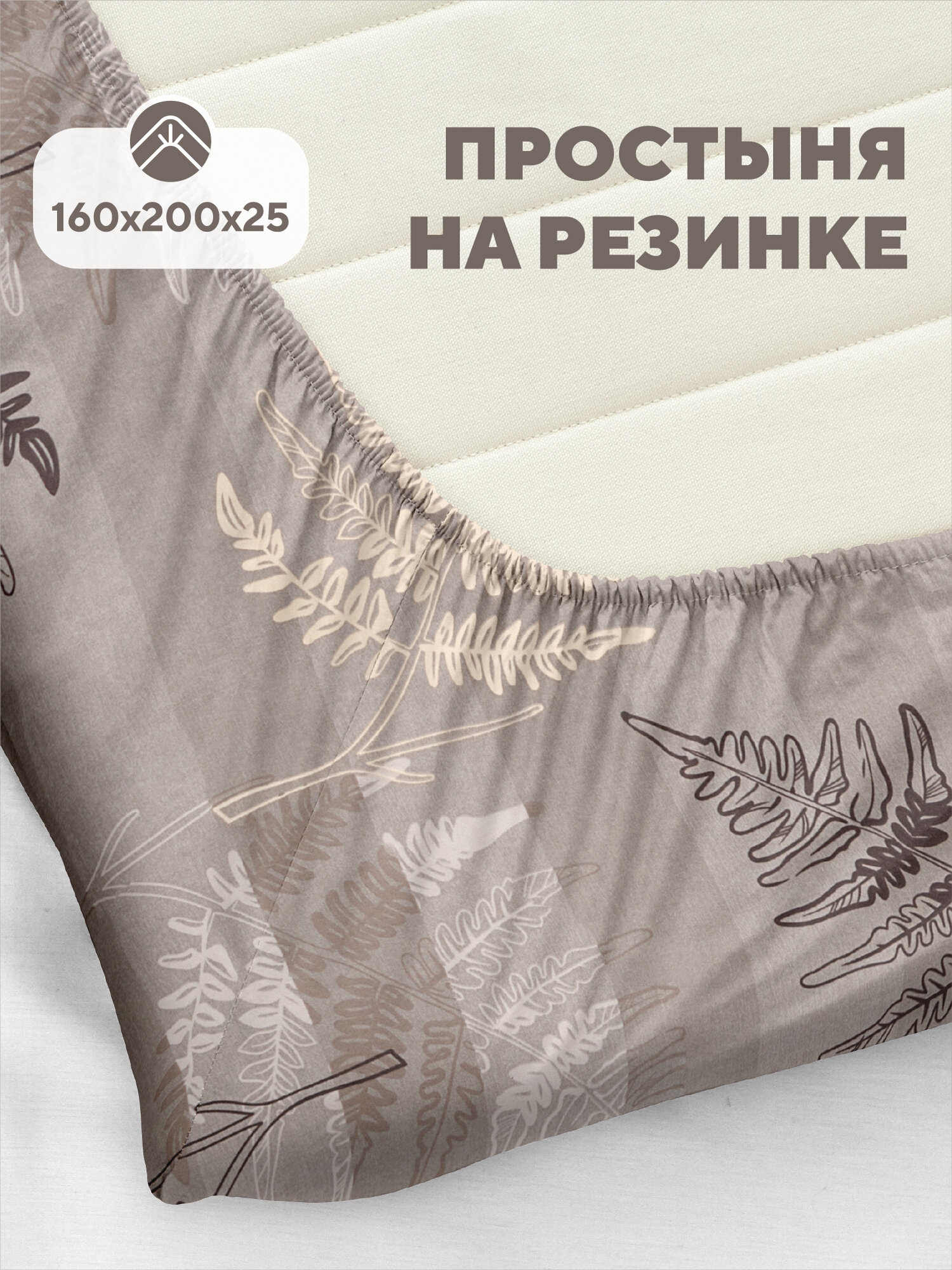 Флоранс Простыня на резинке, Полисатин, 2х спальная, 160х200 см, высота 25 см, резинка по углам / простынь Aquila, рис. 14054