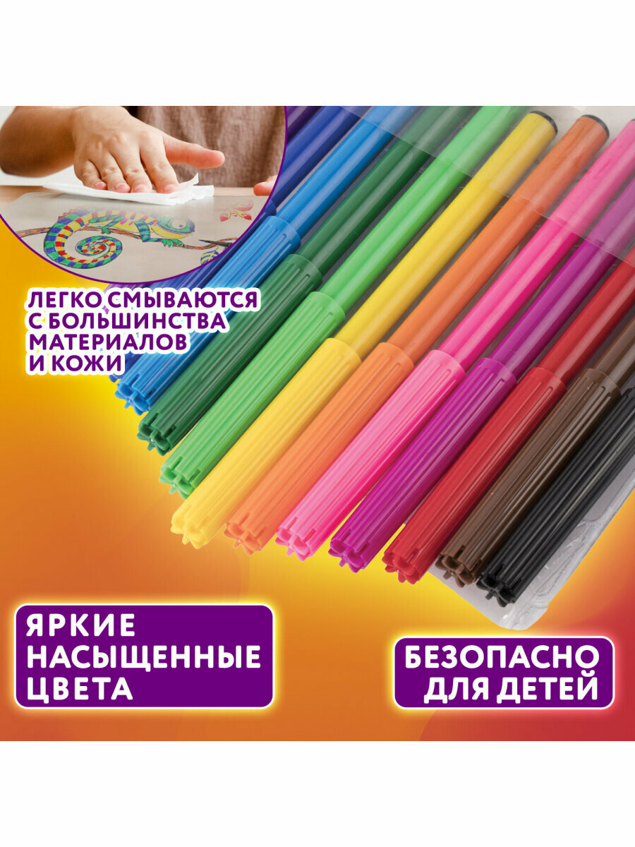 Фломастеры для рисования для детей набор Юнландия 12 цветов Уроки Рисования, 151416 — фото 1